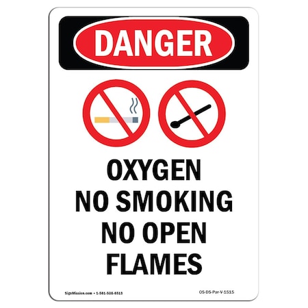 OSHA Danger Sign, Oxygen No Smoking No, 10in X 7in Decal